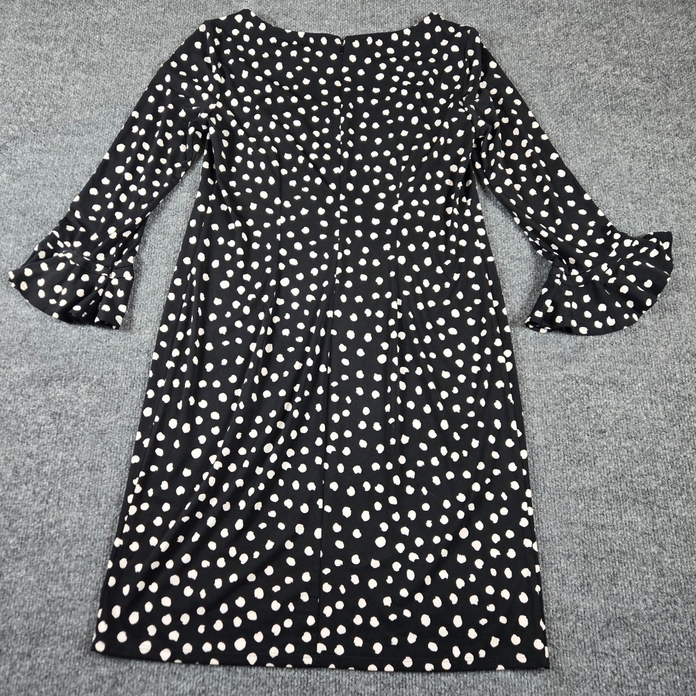Jessica Howard Sheath Dress Womens 8 Black White Bell Sleeve Polka Dot